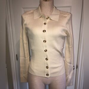 Christy Rib Knit  Brunette The Label Cream Ribbed Cardigan